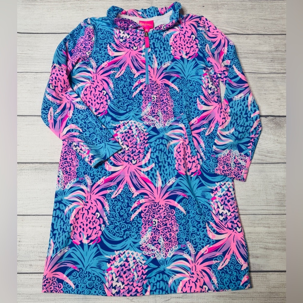 Lilly Pulitzer‎ UPF 50+ Skipper Dress Borealis Blue Tropic Down Low Large 8-10